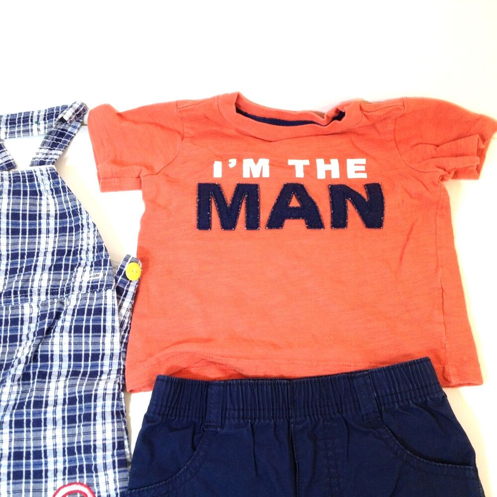 Baby Boys 12 Month Clothes Lot Of 3 Overalls Tee shirt & Shorts Clean - Picture 3 of 8